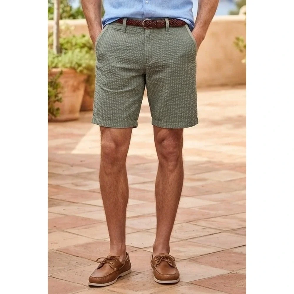 Toad&Co Seersucker Shorts Men's 32 Green Organic Cotton Spring Preppy Coastal